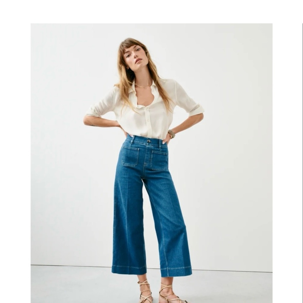 SPANX Blue Flare Wide-Leg Jeans cropped size small